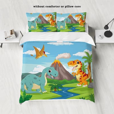 3-delige dekbedovertrekset van dons met cartoon dinosaurus print (1 dekbedovertrek+2 kussenslopen, zonder vulling) zachte beddengoedset 135x200cm-EU-Single blue