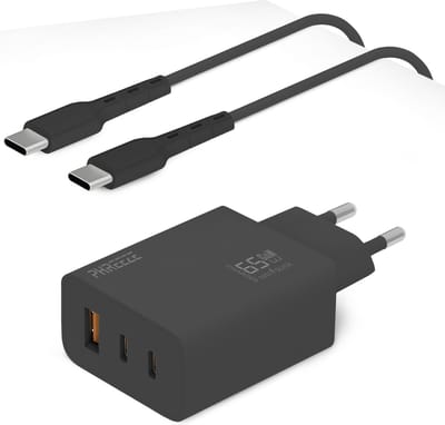 USB C Adapter 65W + USB C Kabel - 1 Meter - Geschikt voor Apple iPhone 16 15 iPad Pro Air MacBook Samsung S24 S23 S22 S21 S20 Z Fold Flip 5 6 7 Dell XPS - Snellader Oplader USB C Stekker