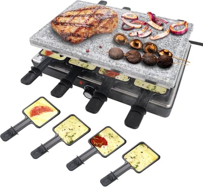 Elektrische Grill - Raclette Apparaat - Gezellig Tafelen - Dubbele Grillplaten - 1400 Watt - Multi