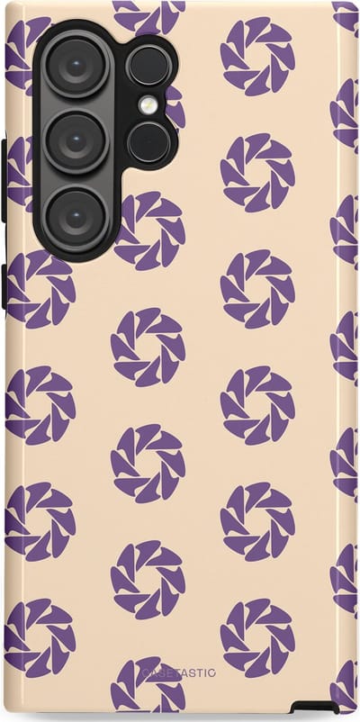 Casetastic hoesje geschikt voor Samsung Galaxy S23 Ultra - Dubbellaagse bescherming - Paarse Cirkels op het Zand - Fashion Case - Crème Lavendel Zilver