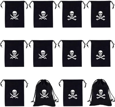 Dailygoods- Piratengeschenkzakjes Herbruikbaar - Snoepzakjes - Halloween Zakjes - Trekkoordzakjes - Piratendecoratie - Polyester 15 x 11 cm