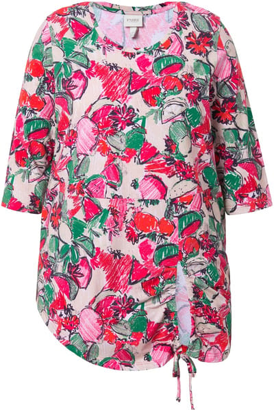 Ulla Popken - Dames - Lang shirt zoomband ronde hals 3/4-mouwen - Parelwit - Maat 42+