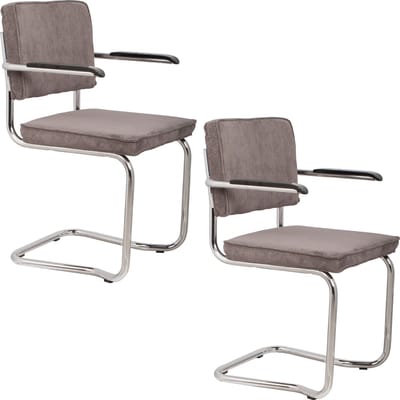 Zuiver Ridge Kink Rib Eetkamerstoelen Armleuning Grijs - Set van 2