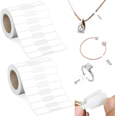 2 Rollen – 1000 pack Etiketten – Prijsstickers – Sieradenidentificatielabels – Prijslabels – Zelfklevende vierkante stickers – Prijsmarkeringen – Voor armbanden, ringen, kettingen, kledingpresentaties (6 x 1,2 cm – Wit)