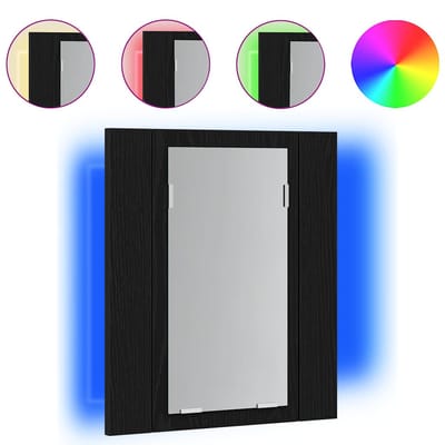 vidaXL - LED - badkamerspiegelkast - zwart - eiken - 40x12x45 - cm - bewerkt - hout