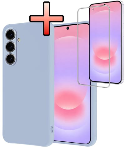 Hoesje - Met Screenprotector - Geschikt voor Samsung Galaxy A37 - Sterk & Shockproof - Back Cover - Siliconen Case - Telefoon Hoes - Lichtblauw