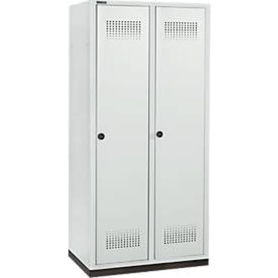 Schäfer Shop Genius Kledinglocker met fitting, 2 compartimenten, 400 mm compartimentbreedte, veiligheidsdraaigrendelslot, lichtgrijs/lichtgrijs