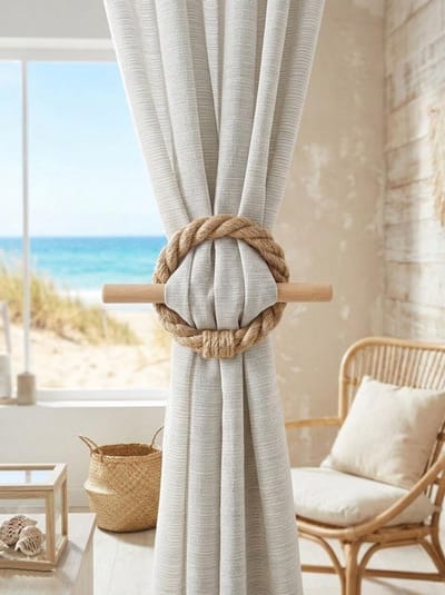 Gordijn Hangers - Touwen Haken - Raam Decoratie - Handgemaakt Frans Product - 2 Stuks - Natuurlijk