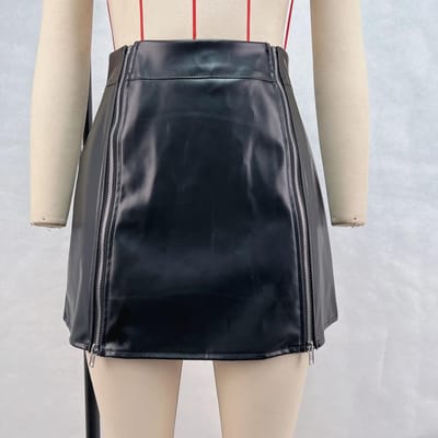 Dames Street Casual Rok, Dubbele Rits Slim Hoge Taille Pak PU Leer Rok S