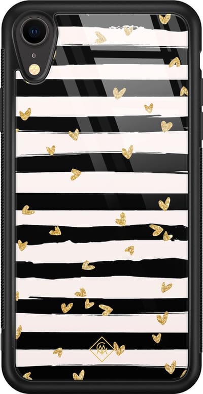 Casimoda® hoesje - Geschikt voor iPhone XR - Hart Streepjes - Luxe Hard Case Zwart - Backcover telefoonhoesje - Zwart