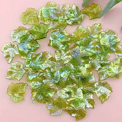 50 stuks set Plastic Glanzende Groene Blad Hanger Voor Sieraden Maken Diy Handgemaakte Armband Oorbellen Sleutelhanger Kralen Accessoires beige