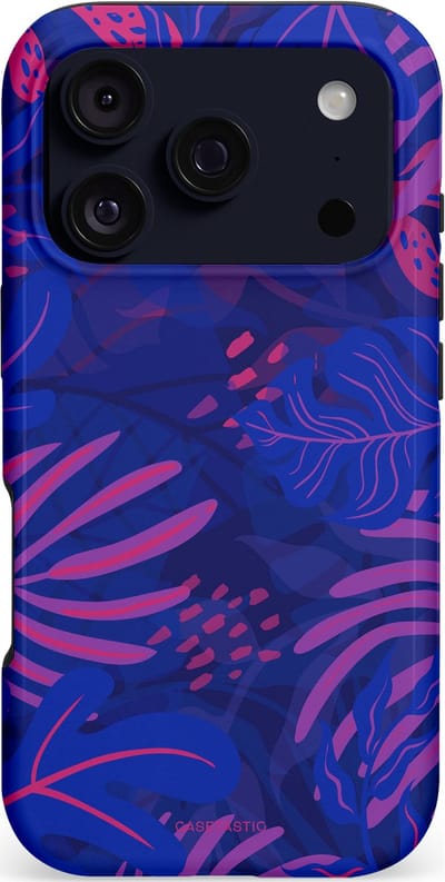 Casetastic hoesje geschikt voor Apple iPhone 17 Pro - MagSafe - Dubbellaagse bescherming - Neon jungle blad - Fashion Case - Donkerblauw Lavendel Roze