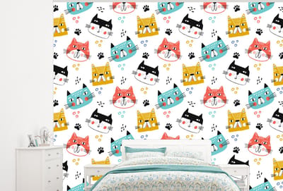 Behang - Fotobehang Jongens - Patronen - Katten - Breedte 300 cm x hoogte 240 cm