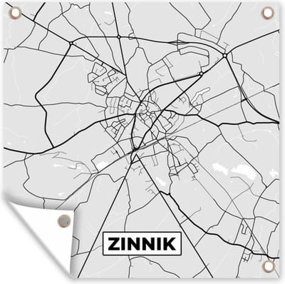 Tuin poster Plattegrond – Zinnik – Zwart Wit – Stadskaart - Kaart - 200x200 cm - Tuindoek