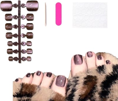14-delige Set Glanzende Bruine Gradient Kat Oog Kunstnagels met Franse Afwerking voor Vrouwen, Ideaal voor Feestjes en Dagelijks Gebruik