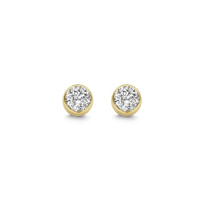 New Bling 9NBG-0206 Gouden Oorknopjes - Dames - Zirkonia - 4 mm - Solitair - In Kastje Gezet - 14 Karaat - Goud