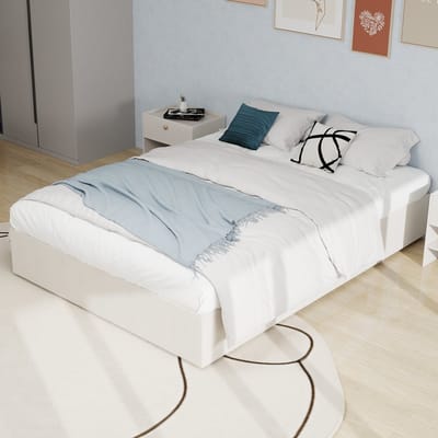 Modern minimalistisch bedframe - 160*200 cm - Beige - Nederlands fluweel - Uitgerust met gasveerpistons - Moderne slaapkamermeubels - Exclusief hoofdeinde en matras.