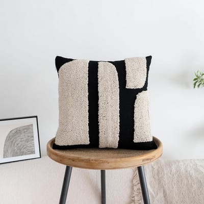 Decoratieve Sierkussenhoes Zwart-Wit Geometrisch Geweven 45x45 cm - Boho en Neutraal Woondecoratie