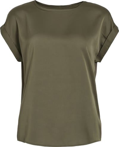 VILA Dames Satijnen Blouse T-Shirt Korte Mouw Basic Ronde hals Top Glanzende Tuniek Blouse Top VIELLETTE