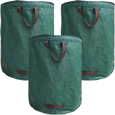 Set van 3 Tuinafvalzakken 120L met Deksel - Duurzame Polypropyleen Zak voor Bladeren, Gras en Tuinafval, 45 x 76 cm