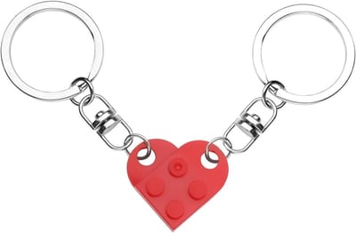 Matching Hart Sleutelhanger Set voor Stellen, Liefhebbers en Ouders - 2 Stuks Rood Hart Sleutelhangers met Kleine Bakstenen Decoratie