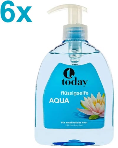 Today - Aqua - Vloeibare Handzeep - 6x 500 ml – Verfrissende Handzeep met Milde Reiniging - Voordeelverpakking