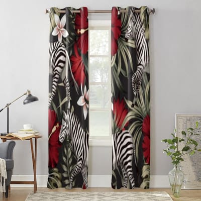 Tropische Palmbladeren Hibiscusbloem Zebra Raamgordijnen Voor Woonkamer Keuken Moderne Gordijnen Huisdecoratie Jaloezieën Draperieën 135W x 60H(cm) x1 gray