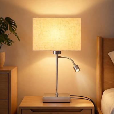 NETTLIFE - Nachtlampje met snoer - 360° draaibare leeslamp | Modern ontwerp met stoffen lampenkap - E27 fitting met aparte schakelaar - Geschikt voor woonkamers hotels etc - Lamp niet inbegrepen