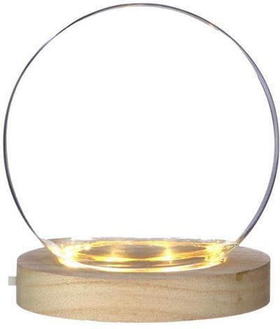 Ideas 4 Seasons Decoratie stolp - glas - houten plateau - LED verlichting - D13 x H13 cm