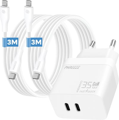 Phreeze usb C adapter 35w geschikt voor iPhone en iPad - Met Lightning kabel - Power Delivery snellader met 2 kabels 3m