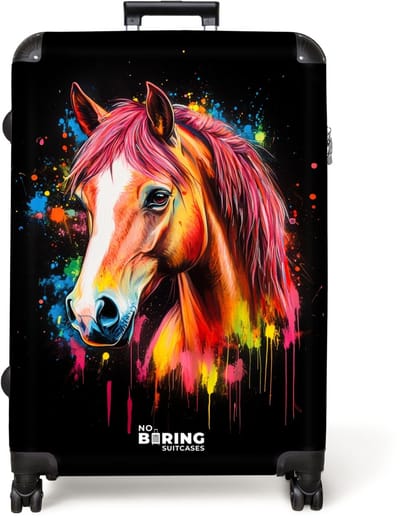 NoBoringSuitcases.com® - Koffer groot - Reiskoffer lichtgewicht - Kleurrijk paard met graffiti - Rolkoffer met 4 wielen - Grote trolley XL - 98 liter bagage