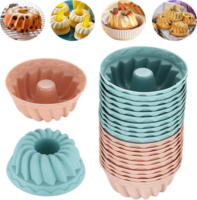 Set van 20 Herbruikbare Mini Turban Bakvormpjes, Siliconen Muffinvormpjes voor Taart en Gebak, Diameter 6,5 cm, Hoogte 2,8 cm, Verkrijgbaar in 4 Kleuren