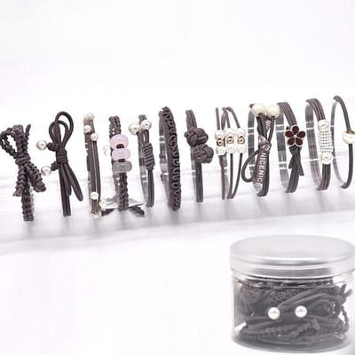 12pcs Corde à Cheveux Nœud Mignon Tressage en Laine Treillis Bandeau Cheveux Femmes Filles Queue de Cheval Haute Élastique Chouchou Accessoire de Tête marron
