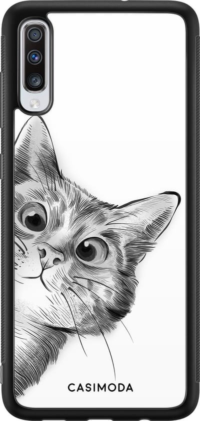 Casimoda® hoesje - Geschikt voor Samsung Galaxy A70 - Peekaboo - Zwart TPU Backcover - Kat - Zwart