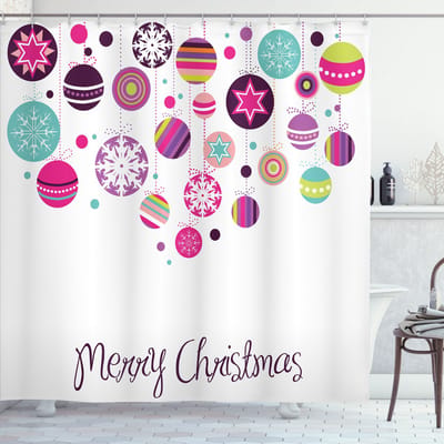 New Bed Kerstmis Retro grafische kerstballen Douchegordijn Badkamer Decor Set met Haakjes 180 cm B 200 cm L