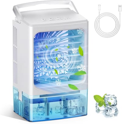 LISM - Draagbare airconditioner met 3 ventilatorsnelheden en 2 vernevelingsstanden. Uitgerust met een waterreservoir van 900 ml, koelfunctie en mini-autoventilator. Kan ook als tafelmodel airconditioner worden gebruikt.