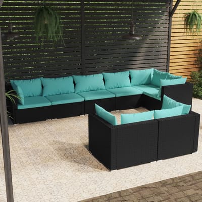 vidaXL - 8-delige - Loungeset - met - kussens - poly - rattan - zwart