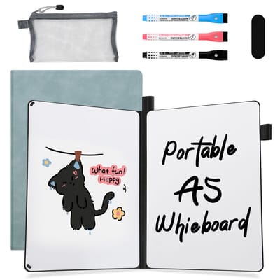 AGM Uitwisbaar notitieboek - Whiteboard notitieblok - A5 - Incl. 3 Pen en 1 Etui - Blauw-PU
