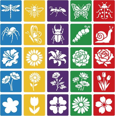 SnelShoppen - 25 Stuks Schilderen Stencils Set, Herbruikbare Plastic Sjablonen 20 cm, Creatieve Tekening Kit met Bloemen en Insecten voor Ambachtelijk