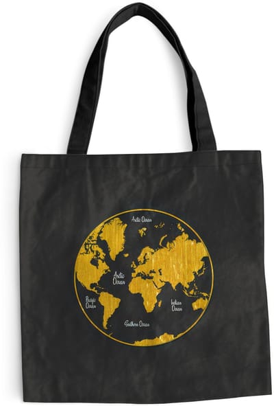MuchoWow® Schoudertas - Strandtas - Big Shopper - Boodschappentas - Wereldkaart - Cirkel - Goud - 40x40 cm - Katoenen tas