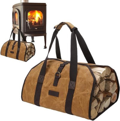 Brandhoutdrager Canvas - Houttas Opbergtas - Haardhout Vervoeren - Zijopening Grote Capaciteit - 97x45x1 cm - Geel