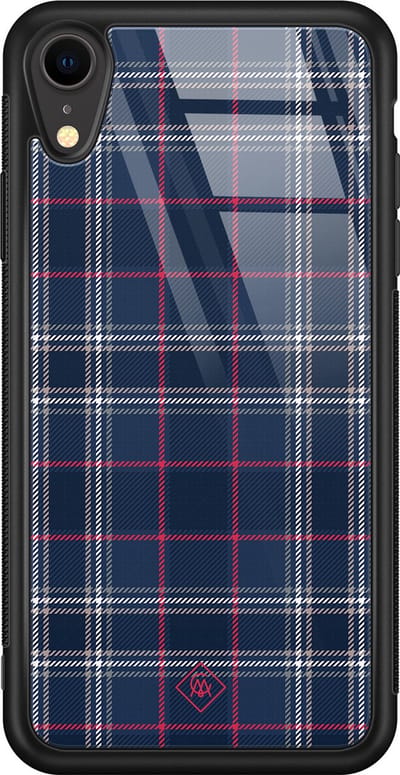Casimoda® hoesje - Geschikt voor iPhone XR - Tartan Blauw - Luxe Hard Case Zwart - Backcover telefoonhoesje - Blauw