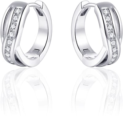 Jewels Inc. - Oorbellen - Oorringen gezet met Zirkonia - 4mm Breed - 13.5mmØ - Gerhodineerd Zilver 925