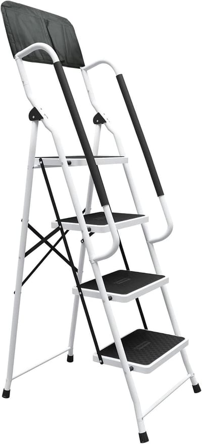 Opvouwbare trapladder - Huishoudtrap met handgreep - Veilig klussen thuis - Met afneembare gereedschapstas - 4 treden - Zwart