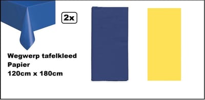 2x Tafelkleed papier blauw en geel 120cm x 180cm - wegwerp - Thema feest festival thema feest evenement gala