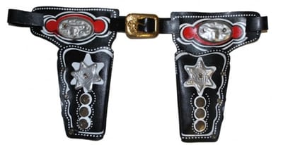 Cowboy pistolen verkleed holster - zwart - voor kids - dubbele holster riem - carnaval/speelgoed - wapens