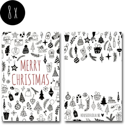 8x Kerst Labels / Kaartje van karton / Cadeaulabels / Label | MERRY CHRISTMAS | doodles