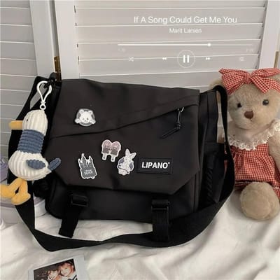 Leuke tas, Kawaii schoolrugzak, koerierstas, anime crossbodytas, schoudertas met hanger zwart