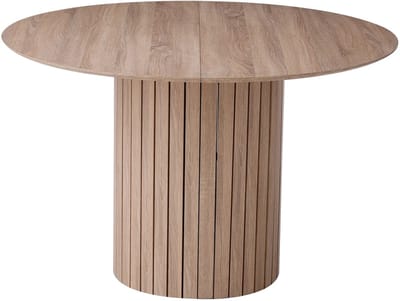 M-Goods - Ronde Eettafel 120 cm – Houten Eikenlook Eettafel voor 4 tot 6 Personen – Moderne Ovale Tafel met Cilinderpoot – Beige/Naturel