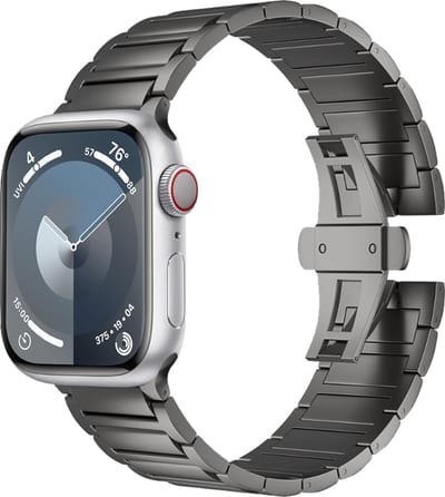 Titanium bandje - geschikt voor Apple Watch 1/2/3/4/5/6/7/8/9/10/11/ SE (1,2,3) met maat 38 mm / 40 mm / 41 mm en 42 mm (Watch 10/11) - zwart